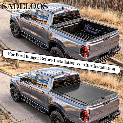 Image of SADELOOS Retractable Truck Bed Tonneau Cover Compatible with 2019-2026 Ranger (5' /60'') Retractable Hard Truck Bed Cover Password Lock
