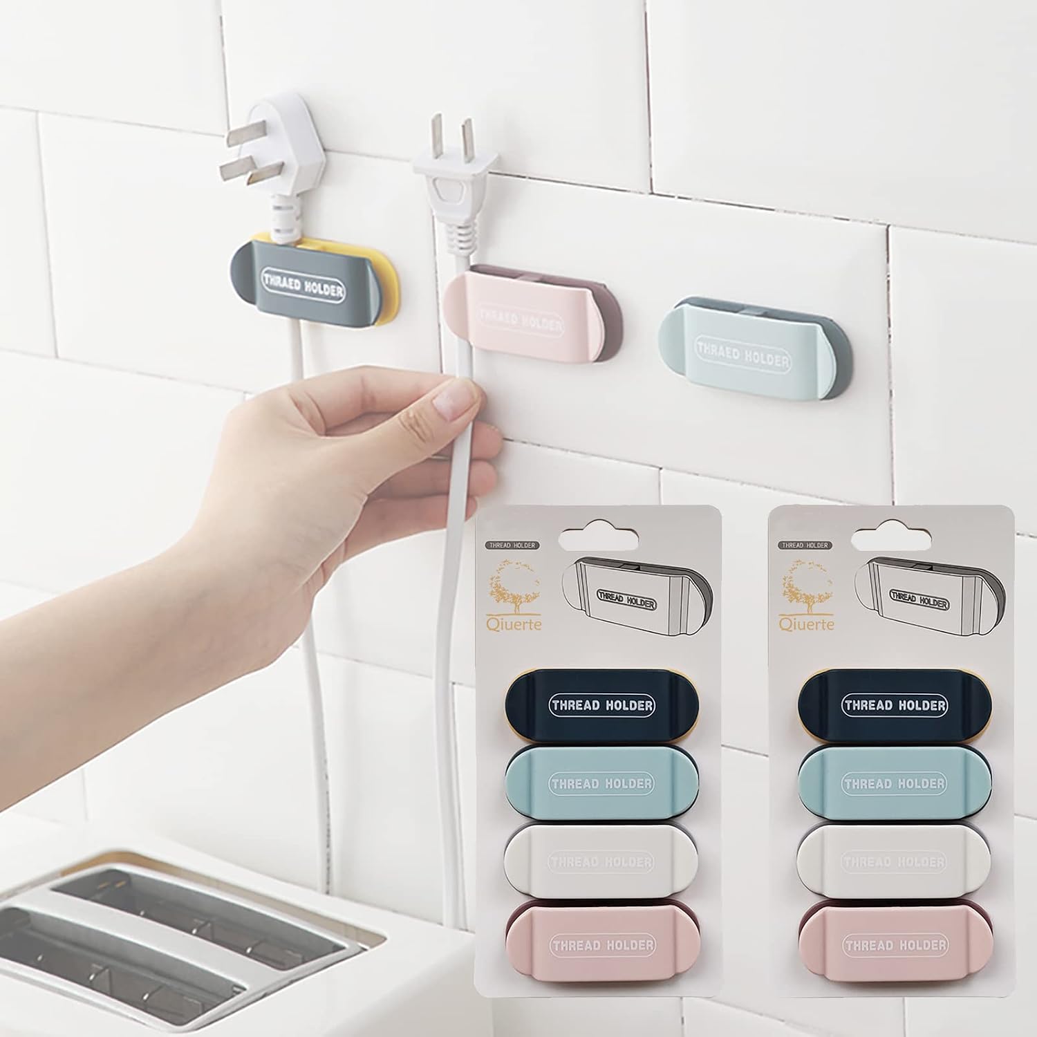 Qiuerte Plug Wire Holder Non-Marking Hook Cable Retainer,Cable Clips for Plug Retainers Wire Storage Artifact, Hole-Free Clamp Cable Plugs Organizer (A 8pcs Mix Colors)