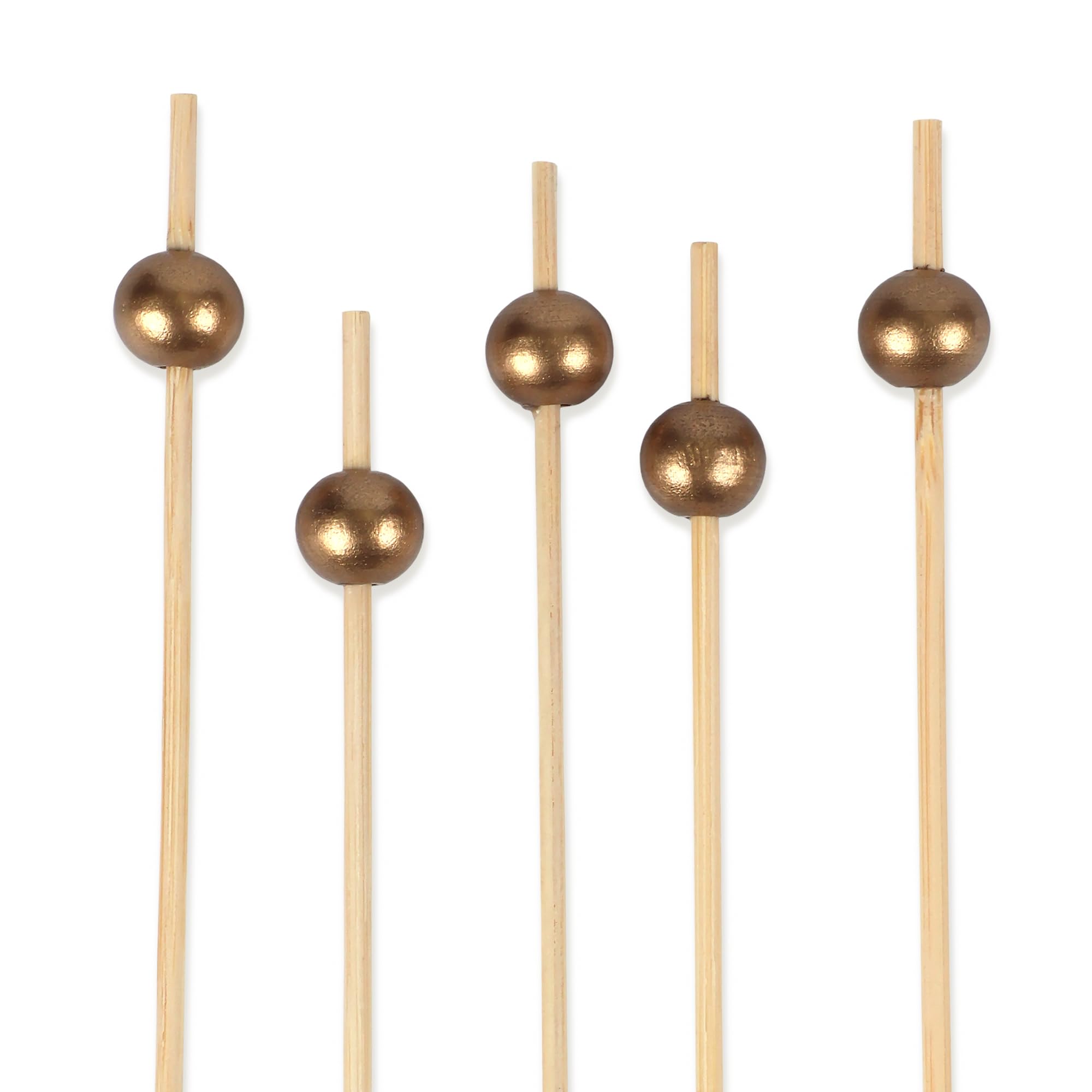 BambooMN Dekorative Cocktailspieße mit Kugelenden, für Catering, Urlaub, Restaurants oder Buffets, Partyzubehör – 9,9 cm, Gold, 1000 Stück