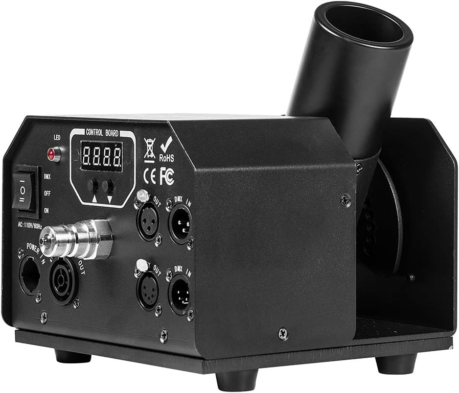 بزاوية view of the MOKA SFX CO2 Cannon, highlighting the control board and DMX switch.