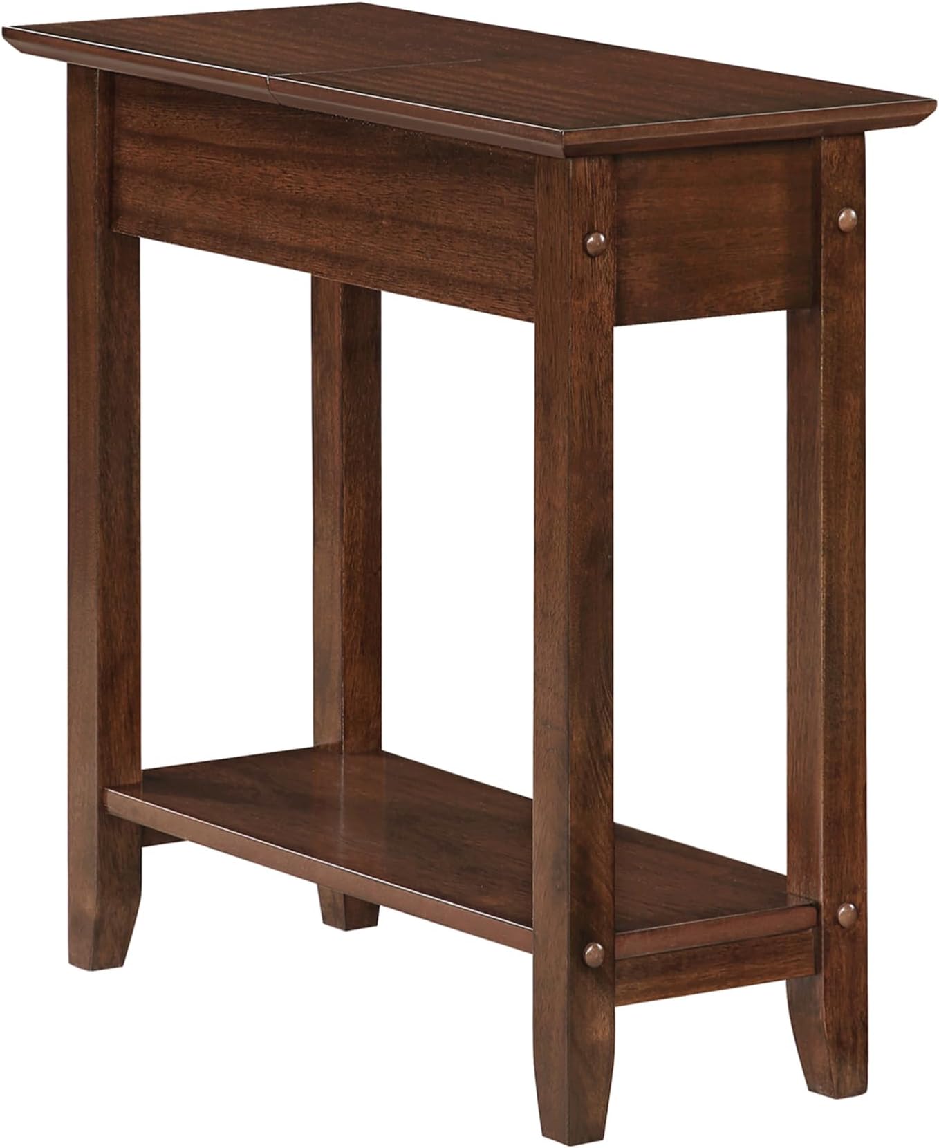 American Heritage Flip Top End Table 23.25" - Classic Narrow Chairside Accent with Hidden Storage & Lower Shelf for Traditional, Modern Living Room, Espresso