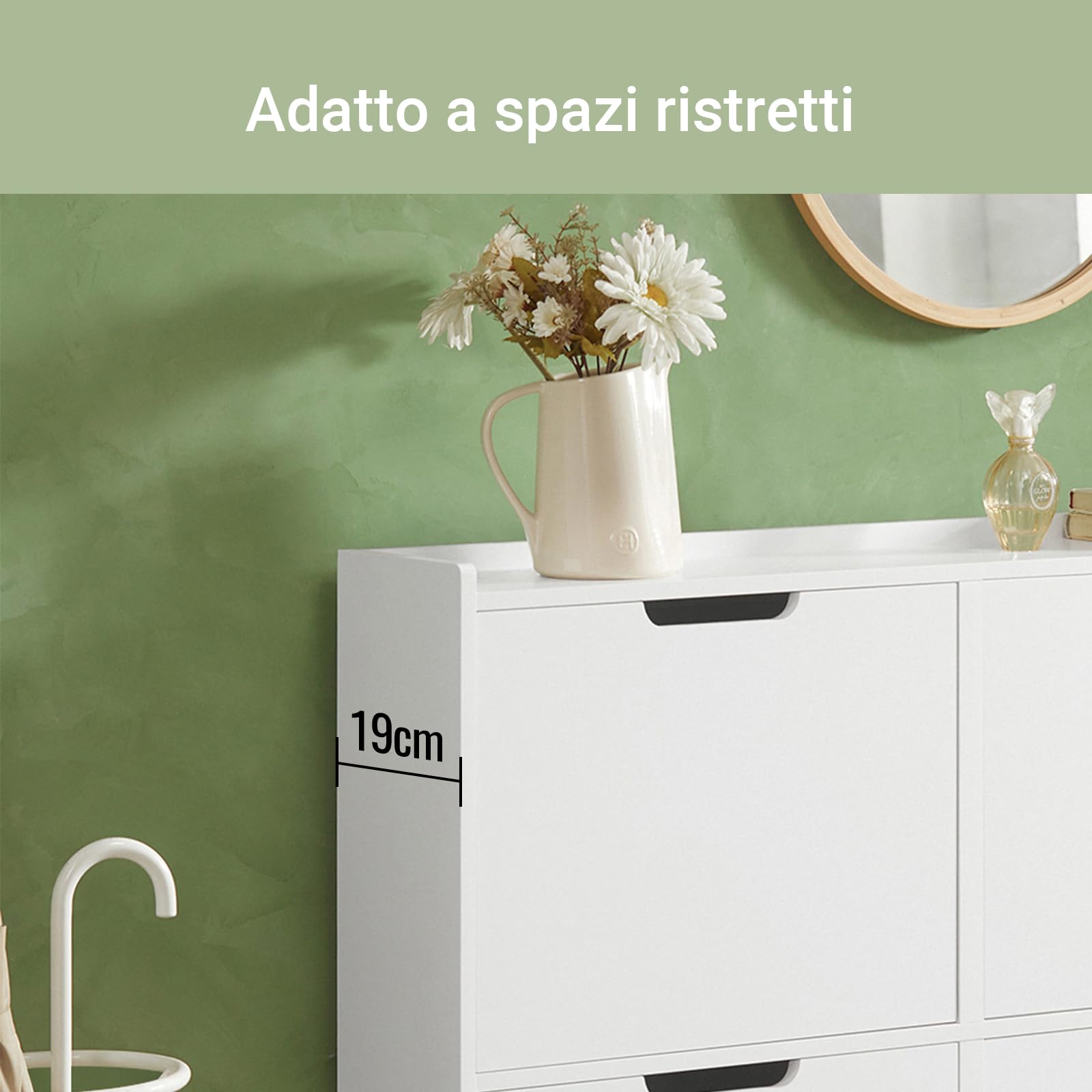 SoBuy Scarpiera Salvaspazio Slim da Ingresso Mobile Portascarpe con 4 Ante a Ribalta Regolabili in Legno Armadio Scarpiera Alta e Stretta per Corridoio, 100x19x91 cm，Bianco, FSR100-W