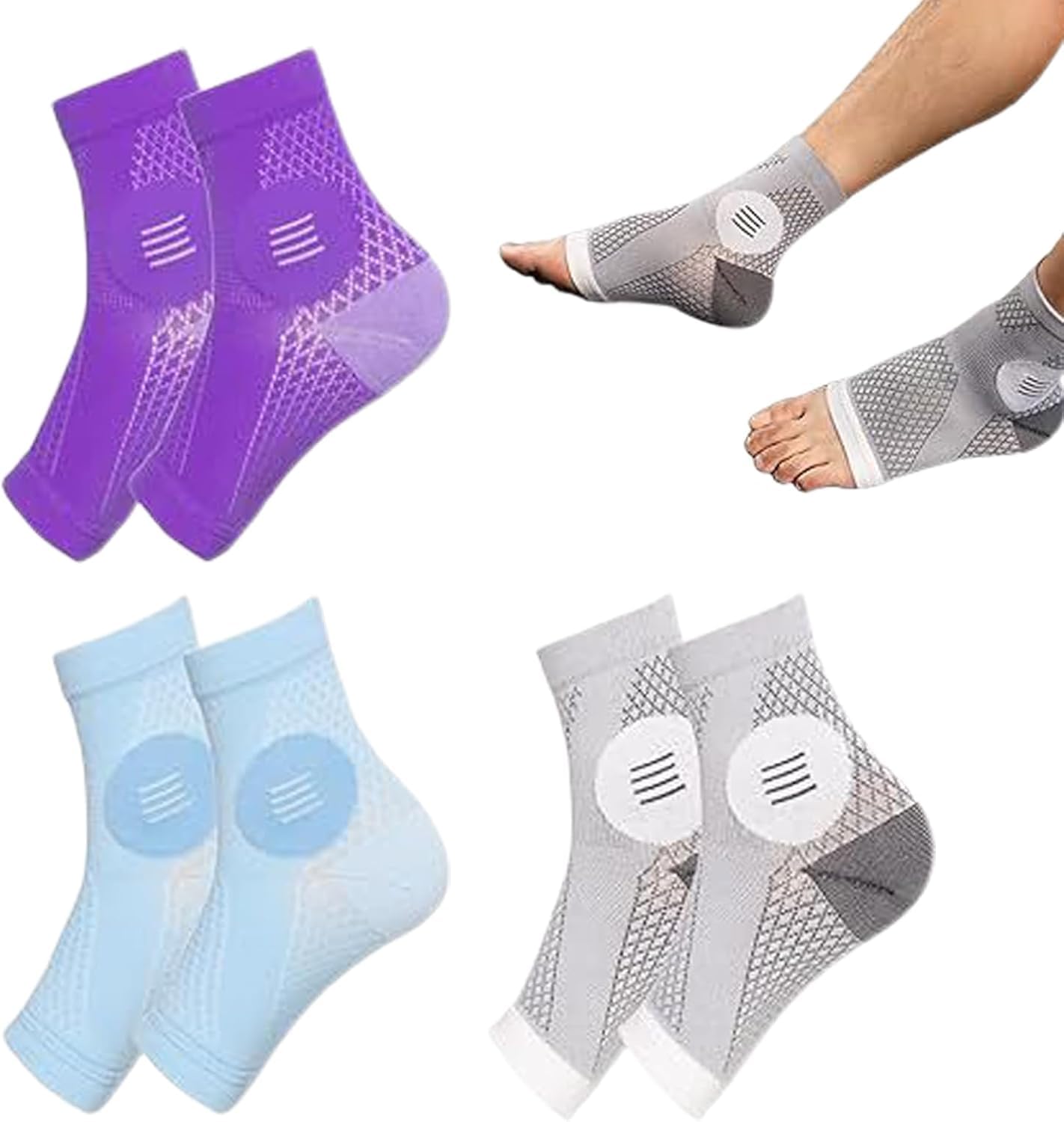 RuanHongYi 3Pairs Neuropathy Socks,Compression Foot Sleeve,Toeless Compression Socks,Soothing Sport Socks,for Men,Women (M)