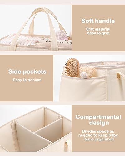 Miniatura 3 de Organizador de pañales para bebé, cesta portátil de almacenamiento de pañales para pañales y toallitas para bebés, organizador de pañales con asa,