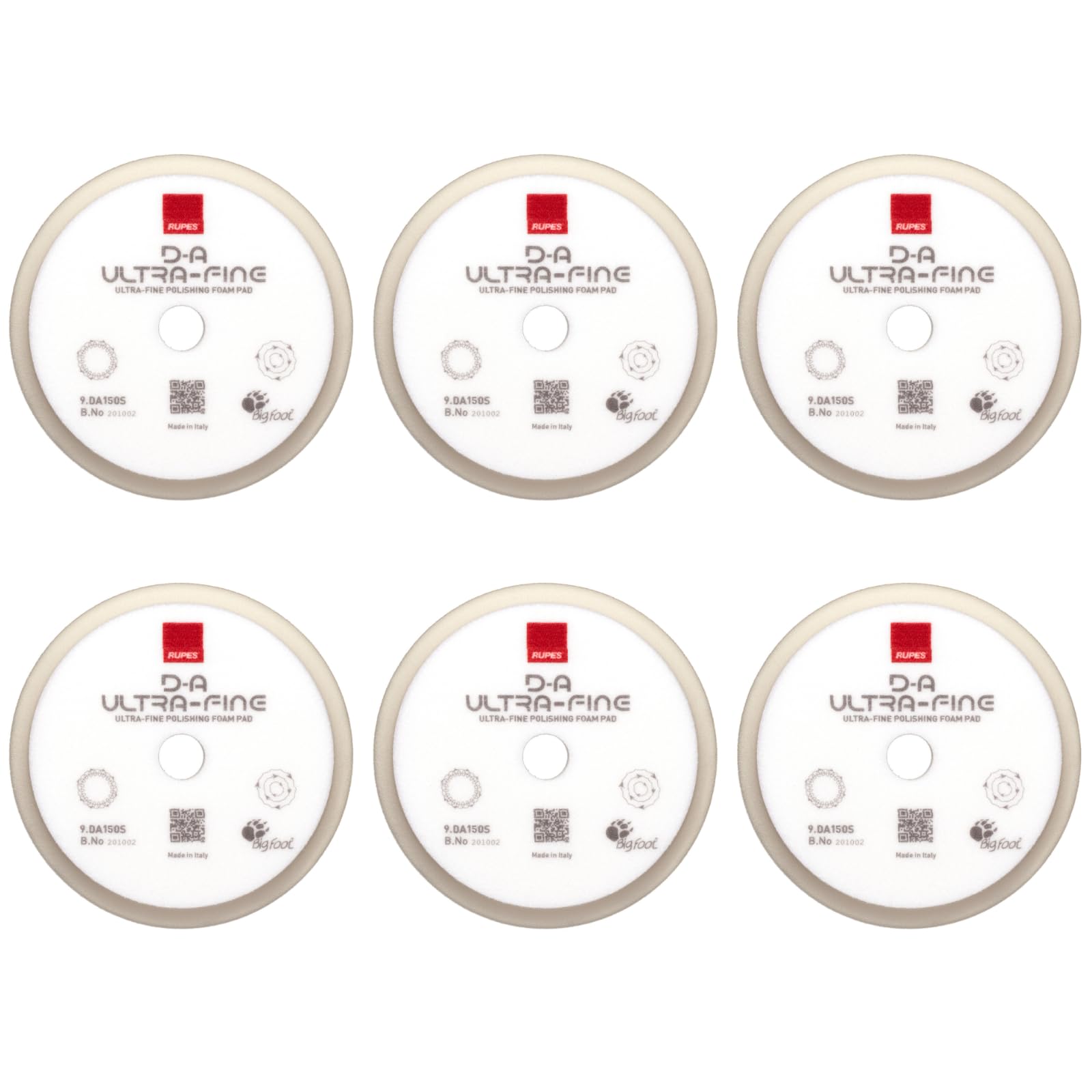 RUPES 9.DA150S Pack of 6 White D-A Ultra-Fine Polishing Foam Pads 150mm | Compatible with 5" Backing Plate | Ideal for Paint Correction &amp; Gloss Enhancement | Extremely Fine Defect Removal