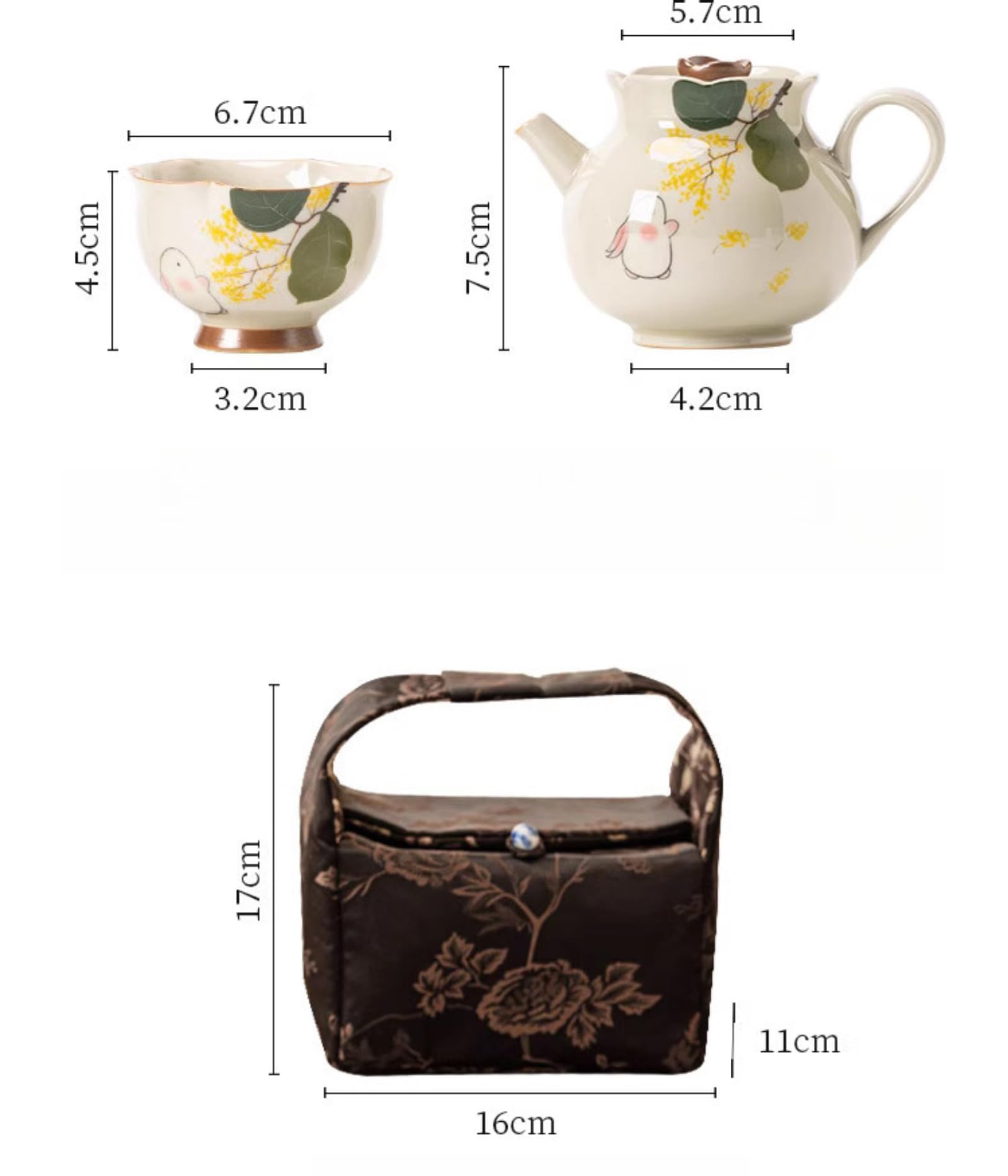 Roślinny popiół ręcznie rysowany ceramiczny czajniczek z 2 filiżankami 4 szt. zestaw, 180 ml 170 ml, przenośny podróżny zestaw do herbaty kungfu zestaw do herbaty