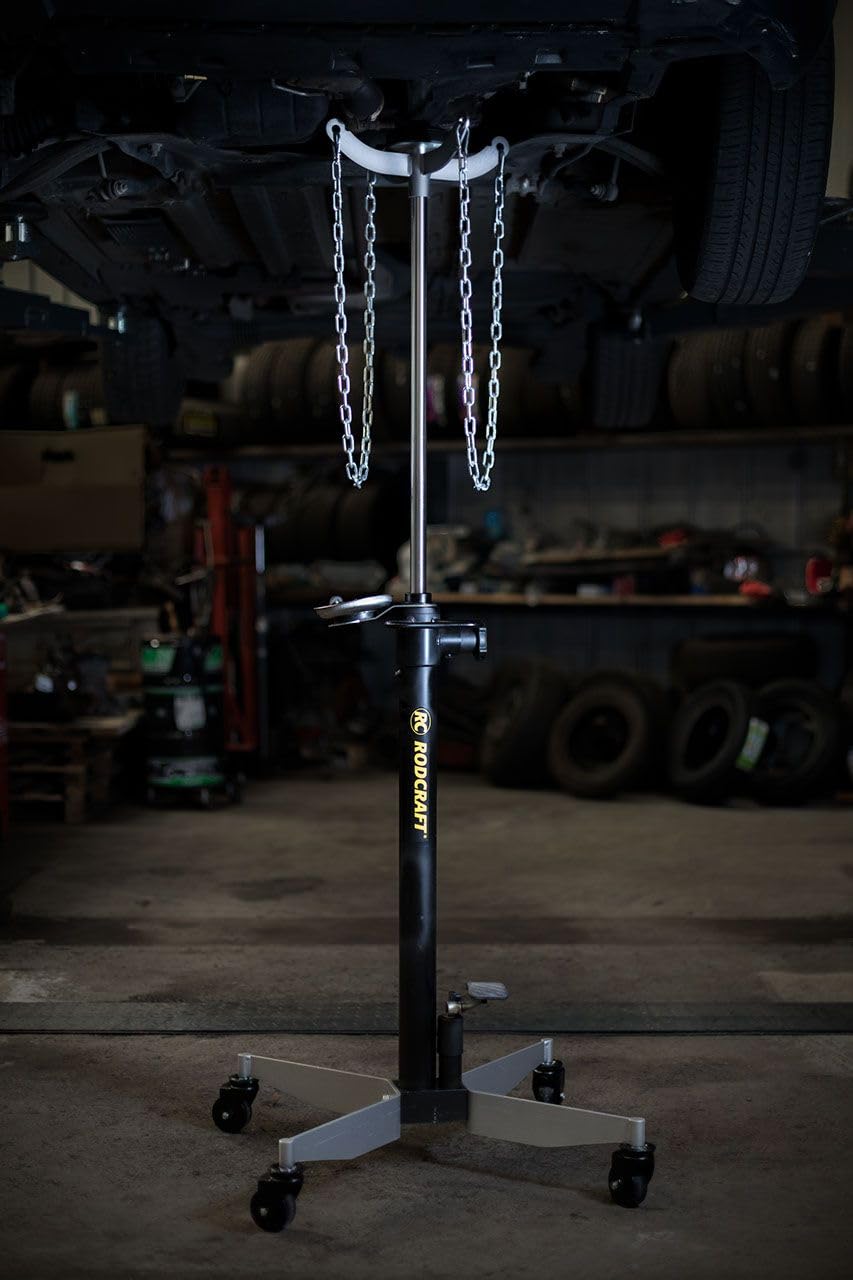 Rodcraft GHN600 Getriebeheber mit 600 kg Hubkapazität, Höhe von 1,18 m bis max. 2 m, großes Fusspedal, Doppelkolben, Sicherheitsventil, automatisches langsames Absenken, Gewicht 36,9 kg