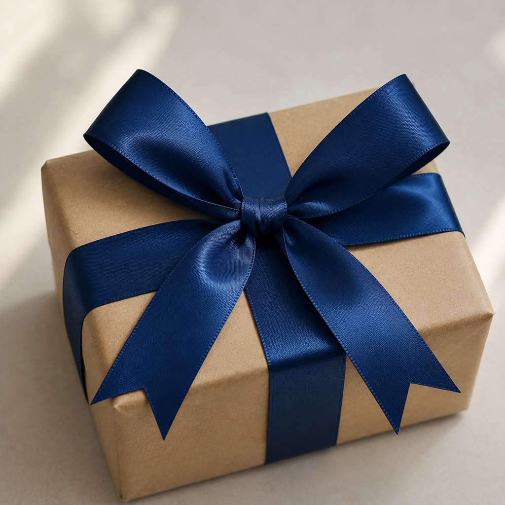 Cinta de satén azul marino de 1-1/2 pulgadas y 50 yardas, cinta de tela de poliéster de doble cara para envolver regalos, invitaciones, boda, ramo de flores y costura