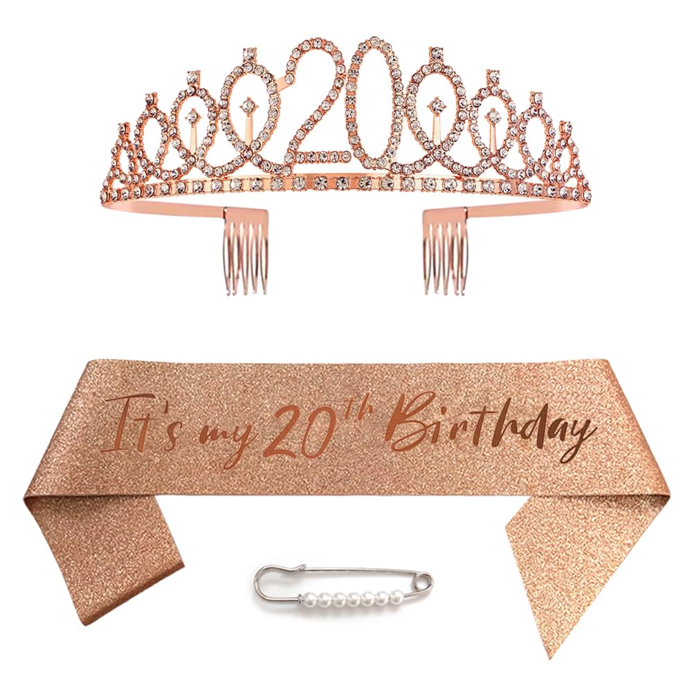 Trankielo - Verjaardag Sjerp en Tiara Set - Roségoud - Verjaardagskoningin - Strass