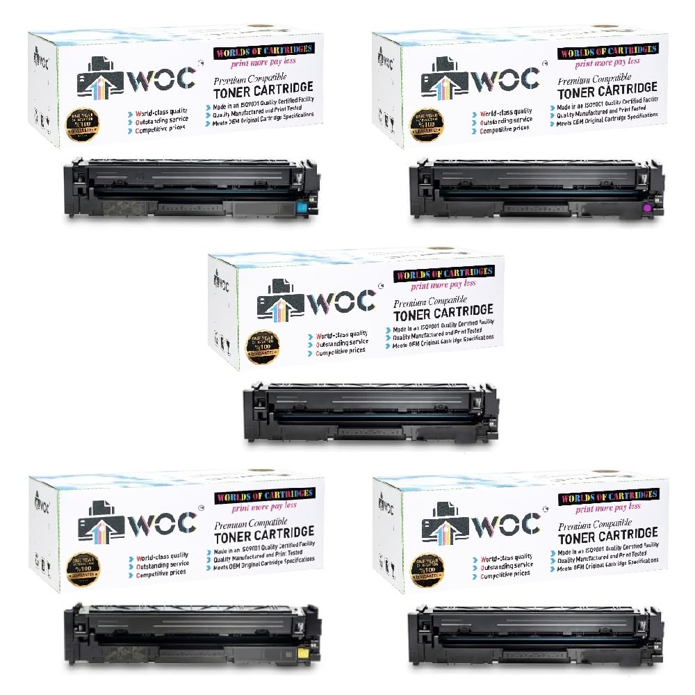 WOC Compatible Toner Cartridge Replacement for HP 410A (5-Pack: Cyan + Magenta + Yellow + 2X Black) for Use in Color LaserJet Pro M452 / M377 / M477