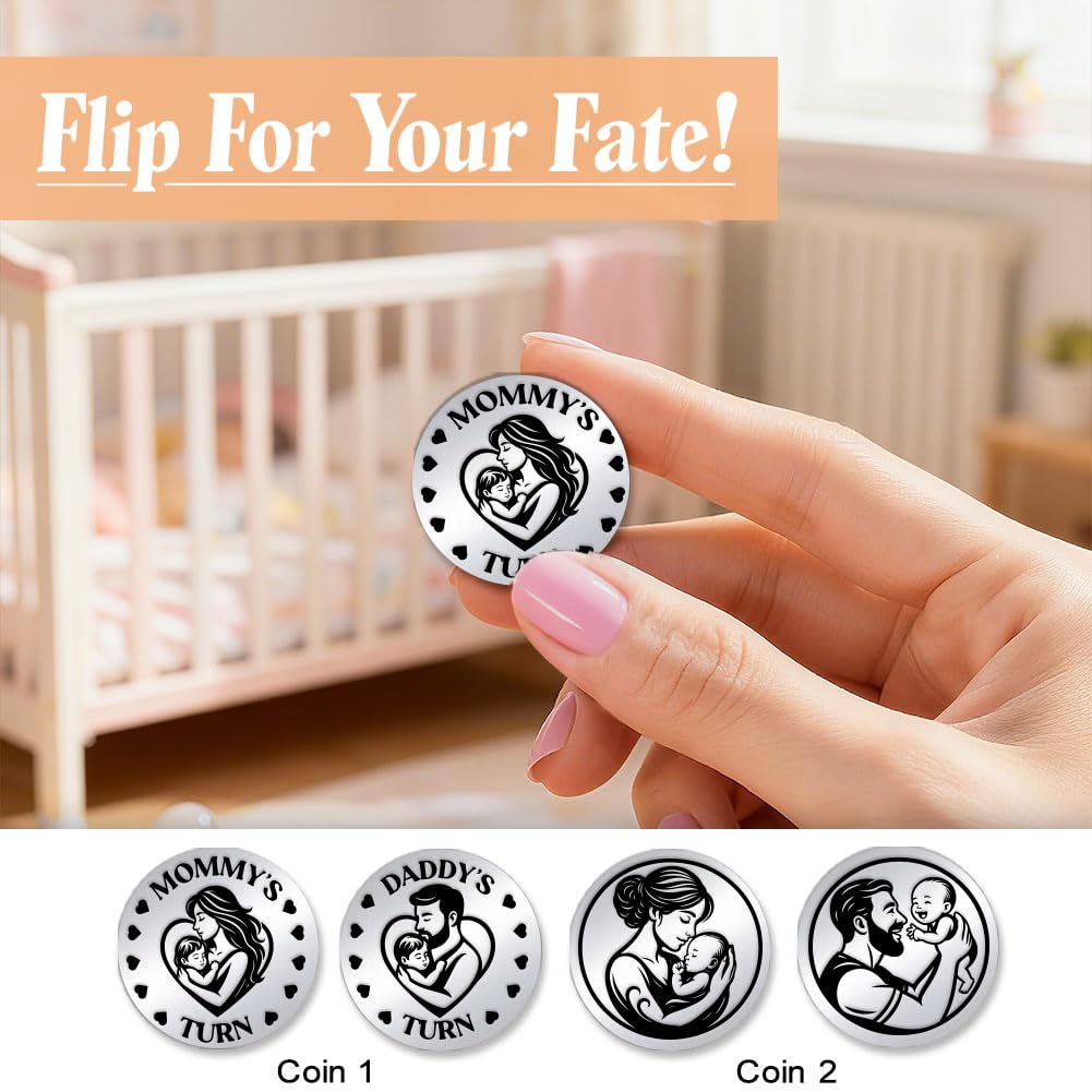 UNICRAFTALE 2Pcs Lovely New Parent Coin Stainless Steel Double Sided Decision Coin AA Chips and Medallions Challenge Coins Flipping Token Daily Sober Gifts New Parents Gifts for Couples Mom Dad - Image 4
