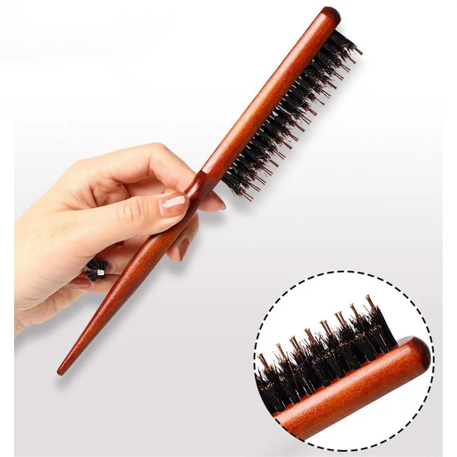 Salon Necken Zurück Haar DIY Pinsel Wildschwein Borsten Holz Slim Line Kamm Haarbürste Verlängerung Friseur Professionelle Styling Werkzeuge (Size : 02)