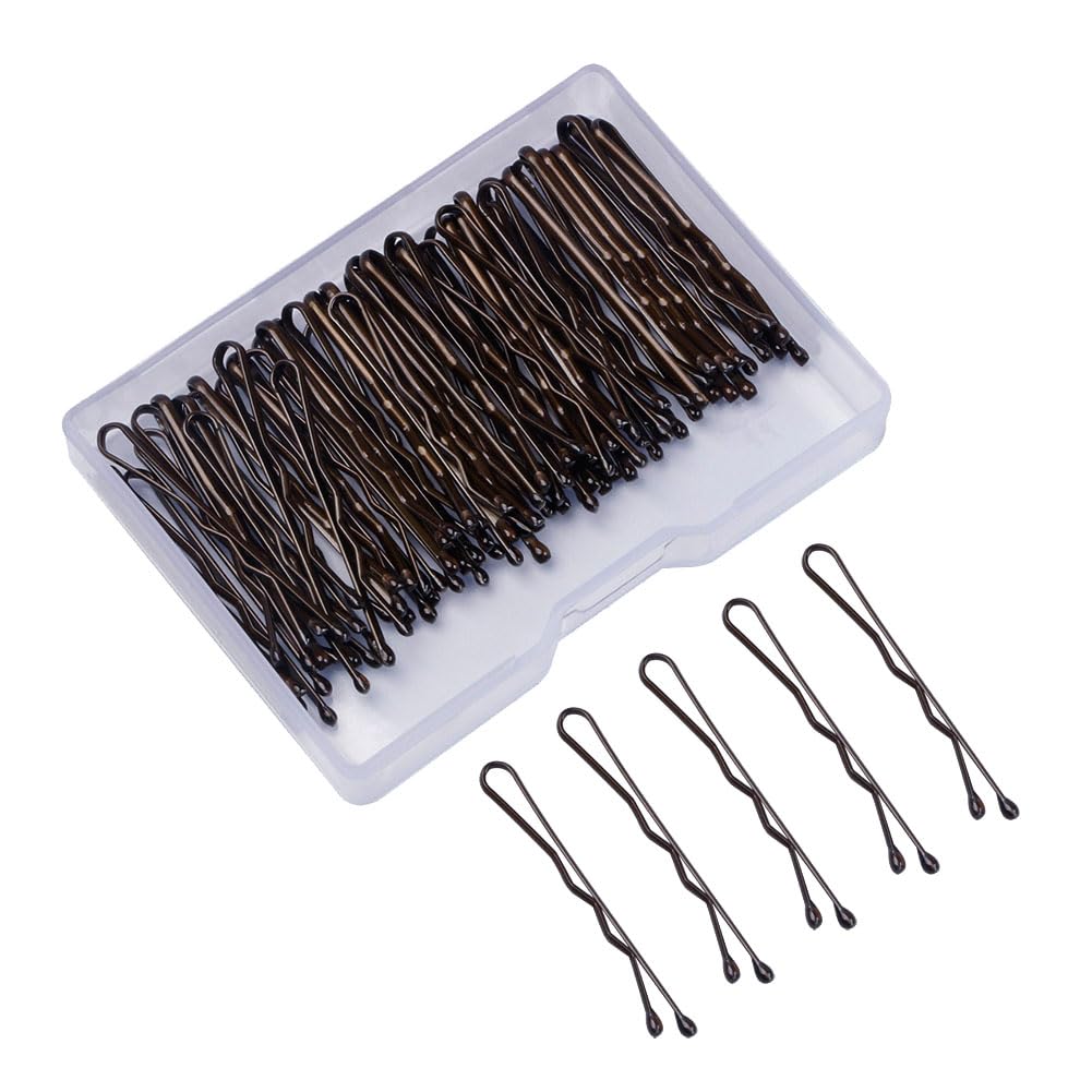 HugeDE 300 Pcs 3.5 cm Mini Bobby Pins Small Bun Hairpins Metal Hair Pins Small Hair Clips Non Slip Hair Bun Pins with Clear Box for Kids Coffee