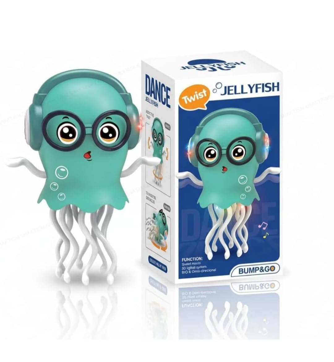 dancing jellyfish toy with music and led lights | 360 degree rotating | automatic walking jellyfish | bump and go action toy | cartoon octopus style toy for kids boys girls | birthday gift for toddles