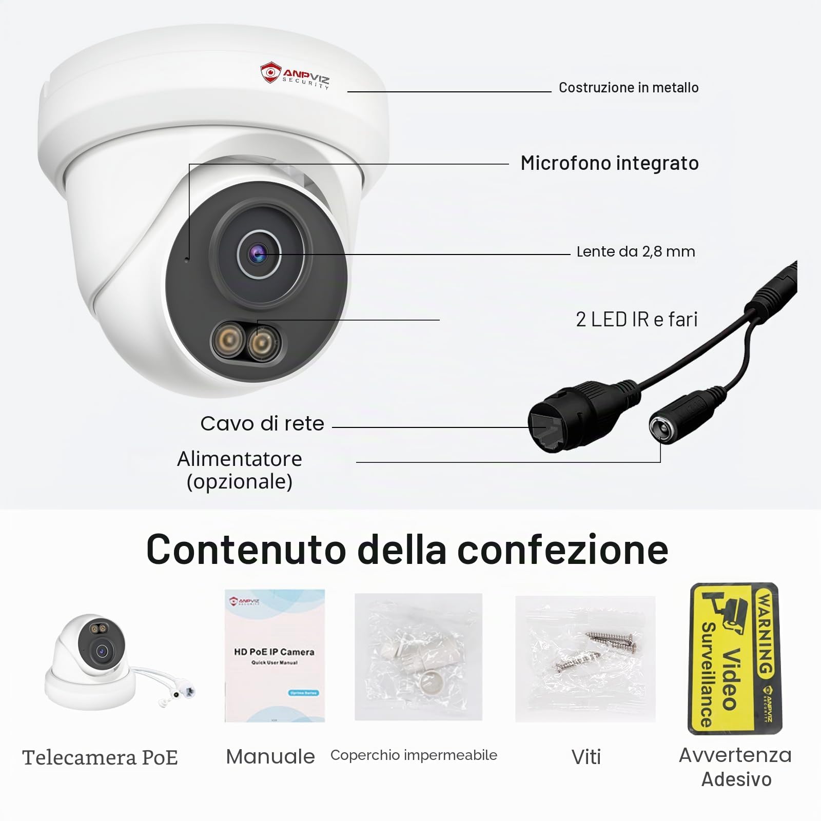 Anpviz 4MP Telecamera IP PoE Esterno, Rilevamento IA Movimento Umano