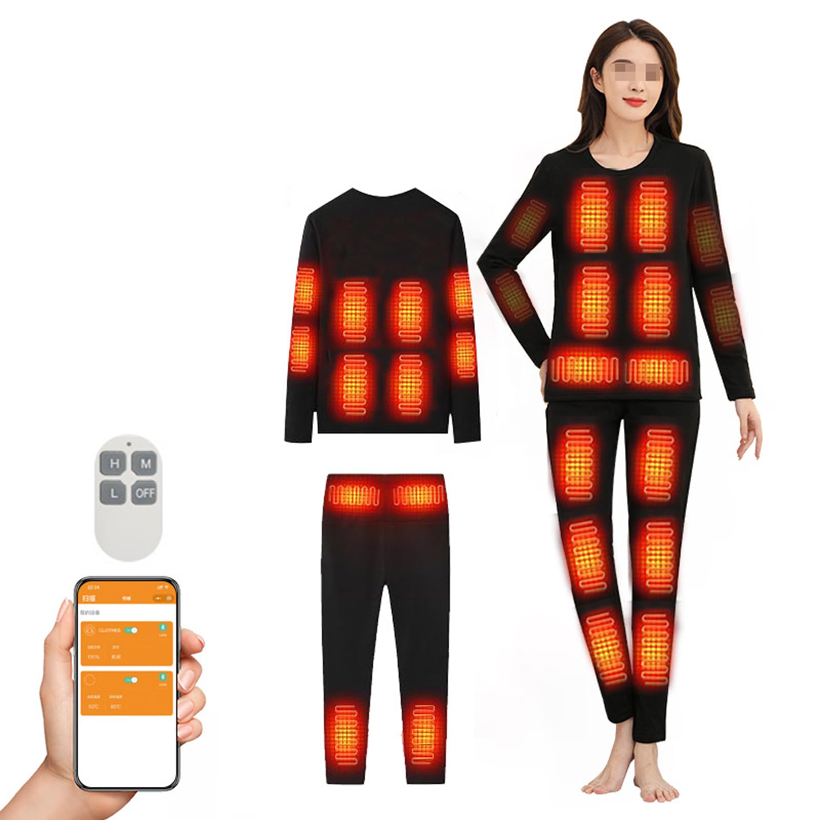 Conjunto De Ropa Interior Térmica Calefactables para Mujer, Ropa Térmica Pantalones Y Camisa - 24 Zonas De Calefacción, Conjunto De Ropa Interior TéRmica De Invierno para Esquí Pesca Senderismo