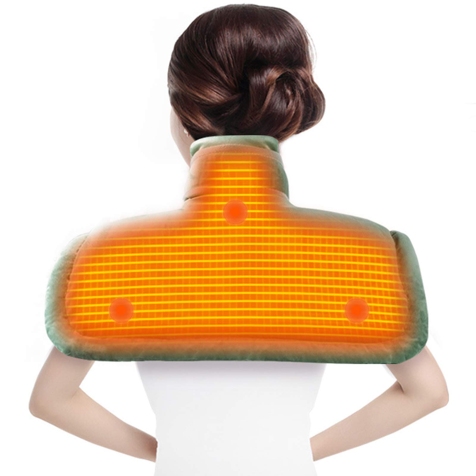 Almohadilla Térmica para Cuello y Los Hombros Envoltura Térmica Eléctrica para el Cuello y Hombro Temperatura Controlada 10-95 ℃ para La Rigidez del Alivio Dolor Cuello y Espalda,Verde