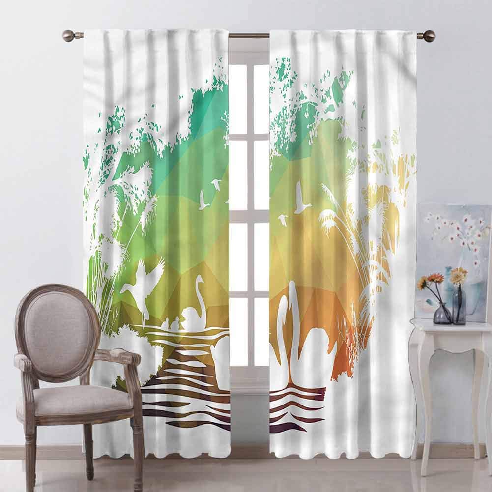 GUUVOR Swan Room Darkened Heat Insulation Curtain Wildlife Lovers Soul Mates Living Room W42 x L72 Inch