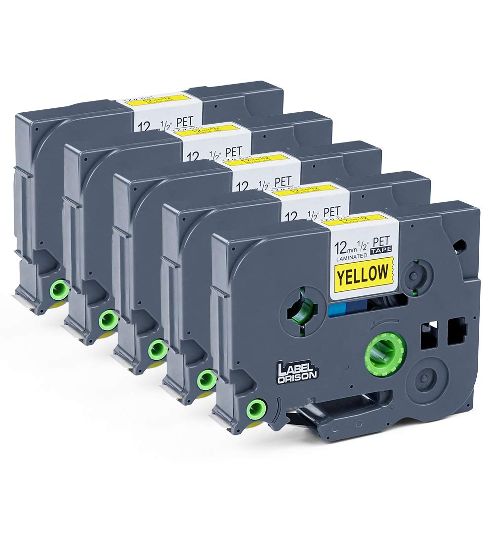 Label Orison Compatible with Brother Label Tape TZe631 TZo 631 Black on Yellow Tze Tz Cartridge Self Adhesive Labeling Cassette Refills 12mm 0.47 for Brother H110 E110 H100 PT 900 1000, 5-Pack