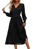 Women's Floral Boho Dress Fall Long Sleeve Wrap V Neck Ruffle Flowy Maxi Spring Wedding Guest Vacation Dresses