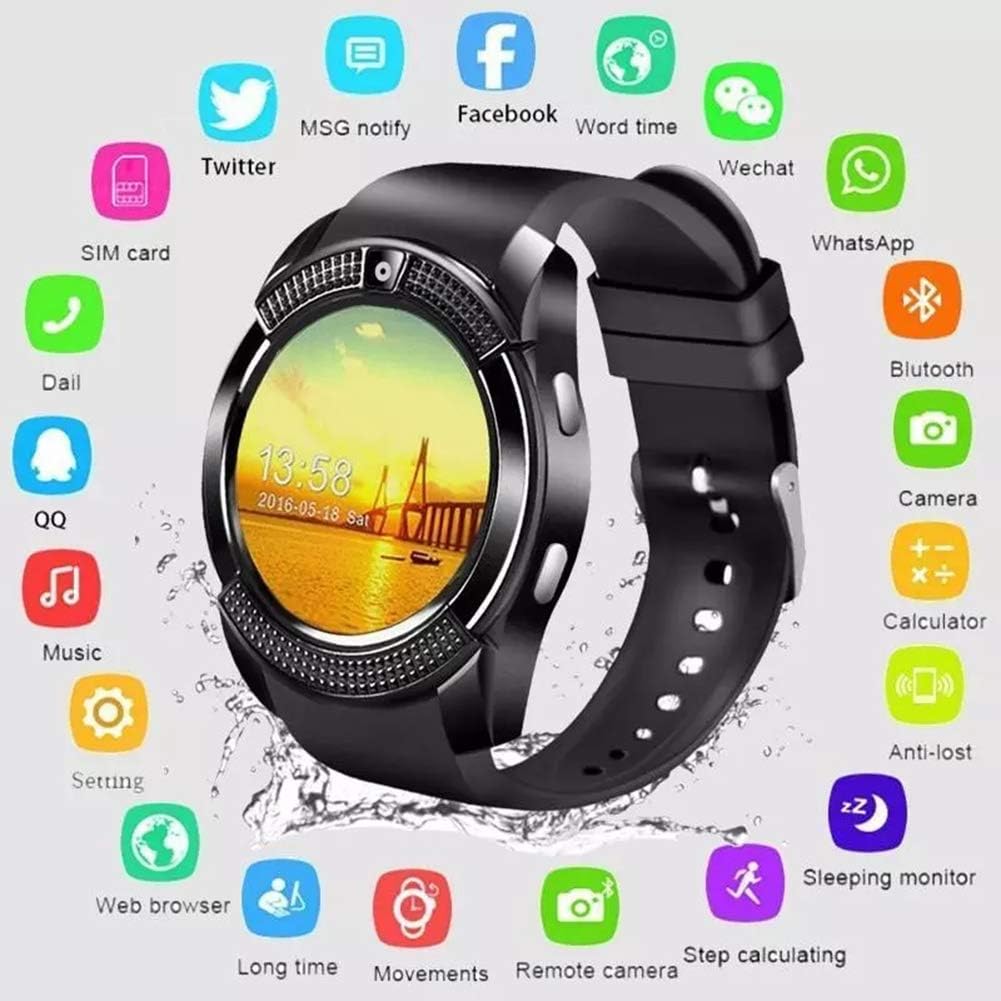 V8 Smart Horloge Mannen Bluetooth Sporten Horloge V8 Smartwatch Phone Met  Camera Sim Card Slot Geschikt Voor Android IOS,D : Amazon.nl: Elektronica