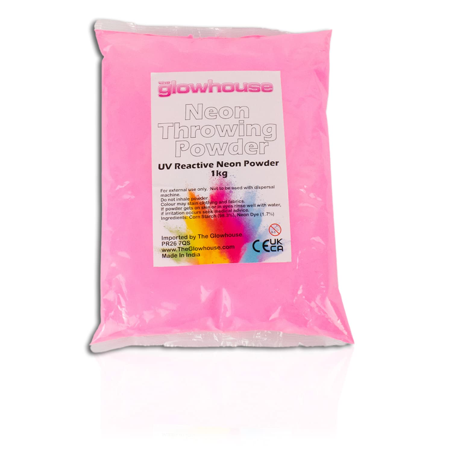 The Glowhouse UV Neon Holi Powder 1KG Bulk Bag (Pink)