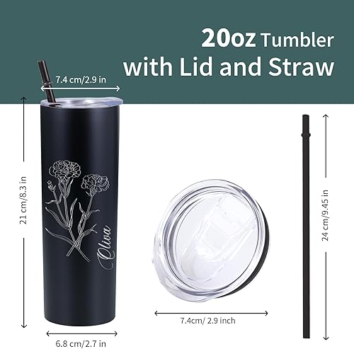 Miniatura 7 de Vasos delgados personalizados con flor de nacimiento, Navidad, cumpleaños, día de San Valentín, regalos para mujeres, vaso aislado con nombre