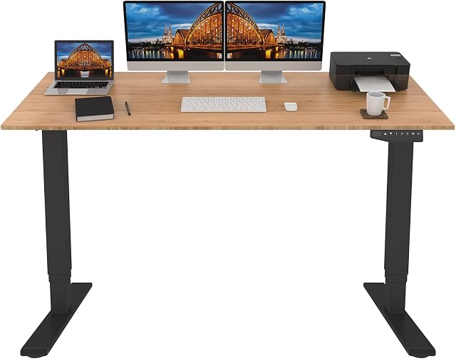 FLEXISPOT Pro Bamboo 3 Stages Dual Motor Electric Standing Desk 72x30 Inch Whole-Piece Board Height Adjustable Desk Electric Stand Up Desk Sit Stand Desk(Black Frame + Bamboo Desktop)