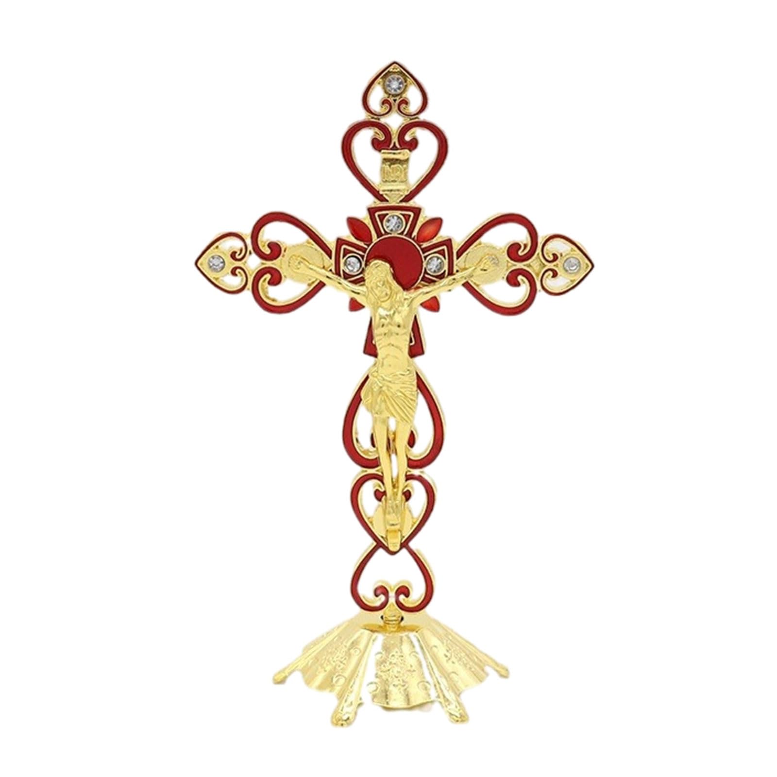 Elnwnnkc Standing Crucifix Figurines on Cross Statues Tabletop Alloy Sculpture for Offices Home Ornament Gift Crucifix Cross Statue