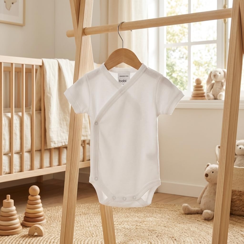 BABIDU Body per Neonato Incrociato a Maniche Corte al 100% in bambù, Body per Neonato e Prematuro, Tessuto ipoallergenico Morbido e Traspirante, Abbigliamento Unisex per Neonato e Bambina