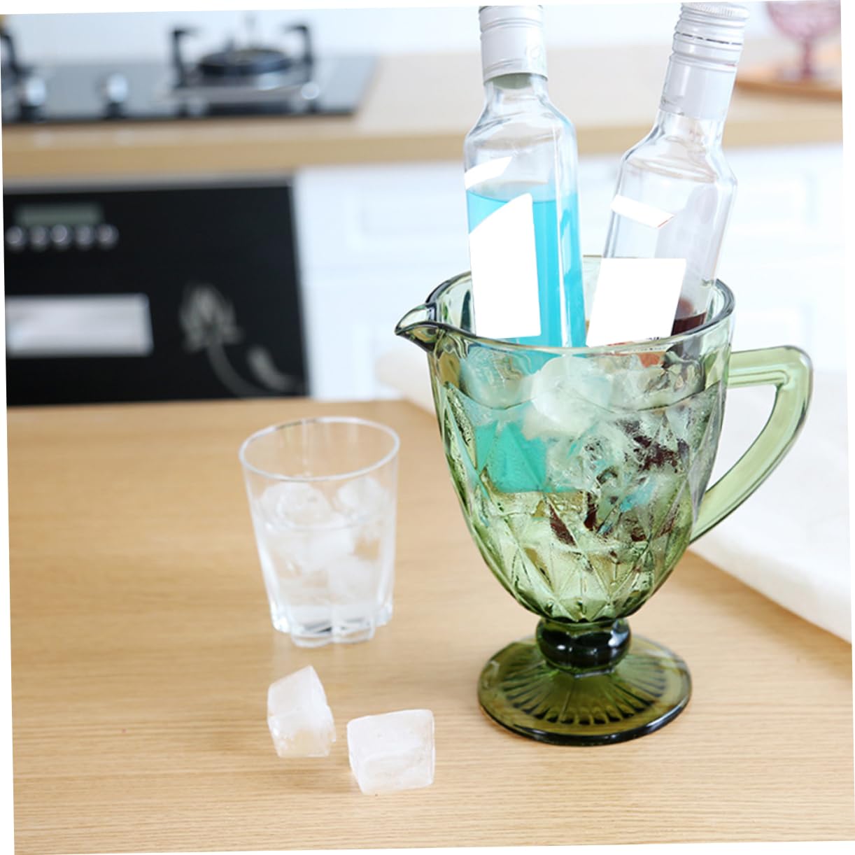 PRETYZOOM Cubo de Hielo de Vidrio Verde 1500ml Estilo Europeo Asas | Botellas de Vino y Cerveza, Uso en Bar y Buffet, Diseño Estable, Acabado Decorativo