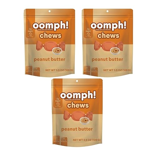 Oomph! Sweets - Mantequilla de maní - Caramelos keto Taffy, bajos en carbohidratos, bajos en azúcar, veganos, sin gluten (paquete de 3 x 10 unidades