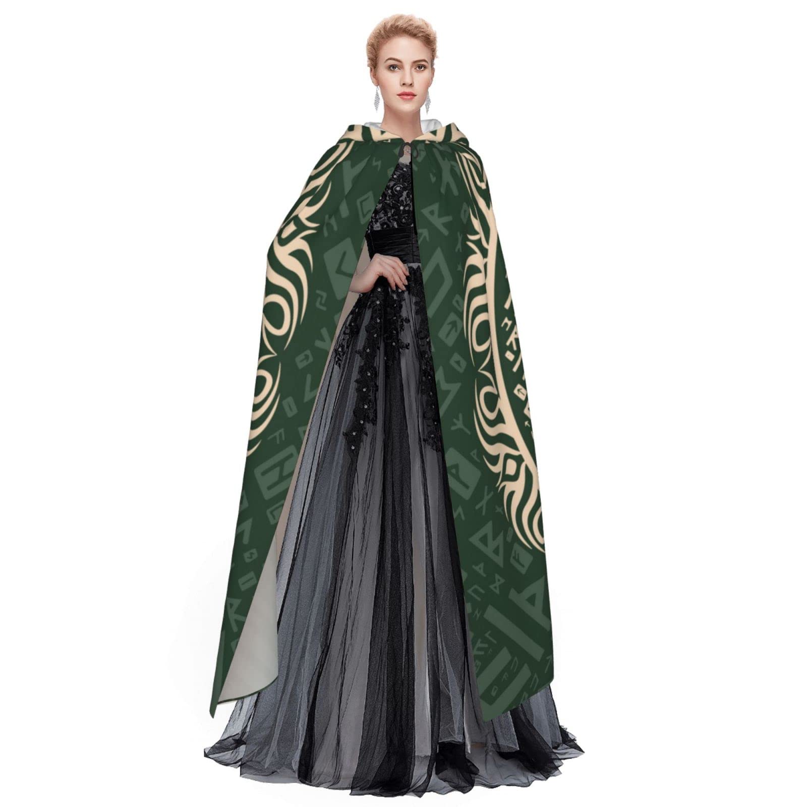 Muxxirt Celtic Viking Tree Life Goddess Hooded Robe Cloak For Adult Men Women Cosplay Costumes, Celtic Green Reto Goddess - Image 3