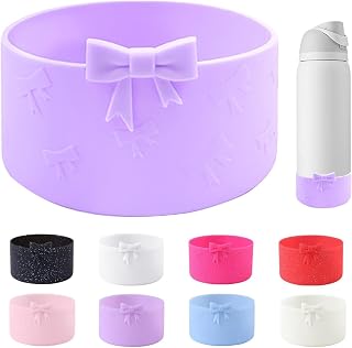 Bow Silicone Boot for Owala 32oz Water Bottle,Anti-Slip Protective Sleeve Bottom Bumper Protector for FreeSip, Twist, and Flip Stainless Steel Water Bottles Accessories-Purple