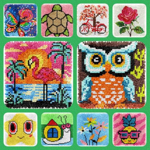 Image of Latch Hook Kits for Adults Beginners, Rug Hooking Kit 30*30cm Small Home Decor Rugs Making Kit with Crochet Tool & Precut Yarns and Coded Canvas Christmax Halloween Craft Gifts for Women Mom