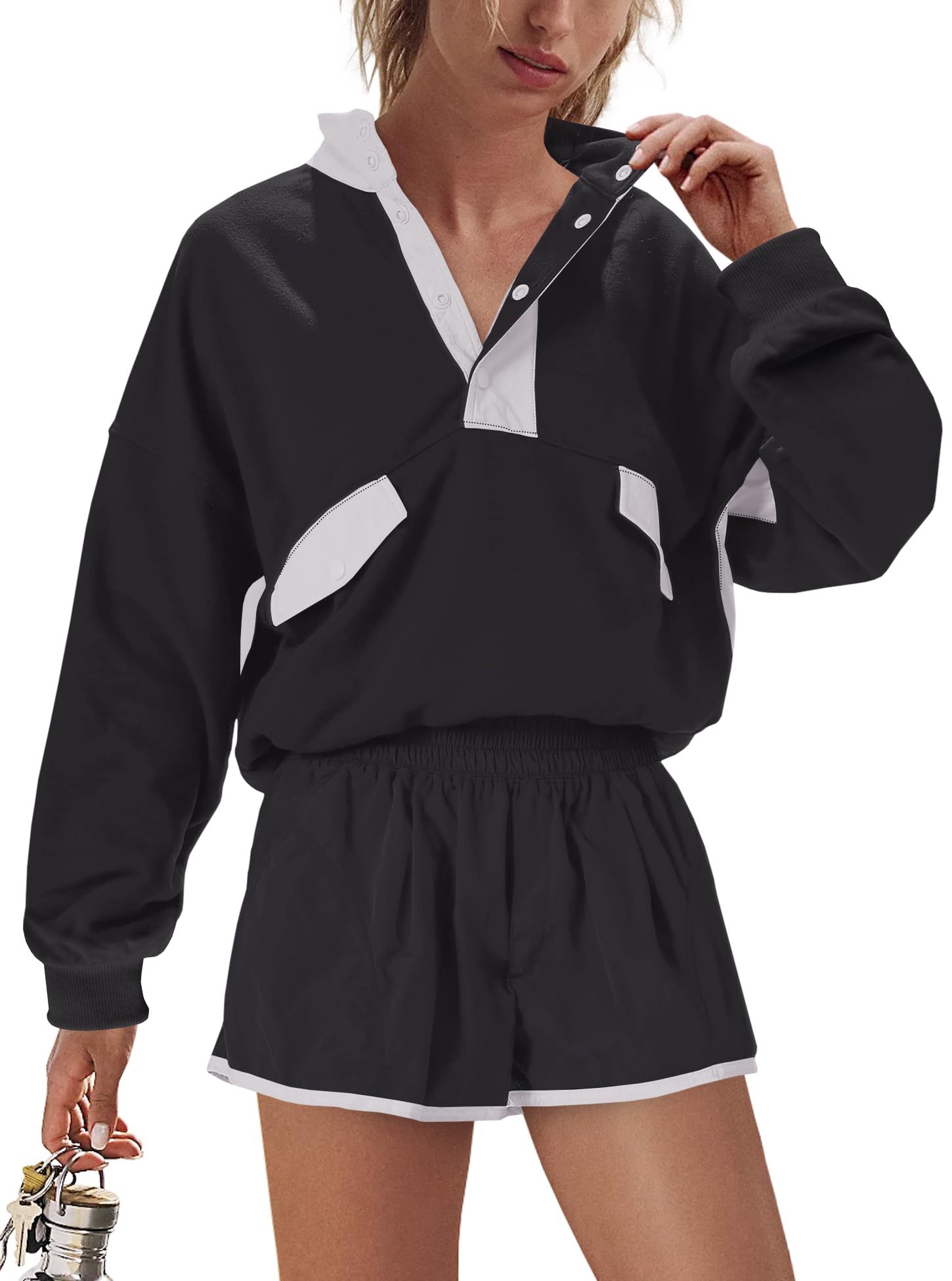Nirovien Womens Workout Sets Short Athletic Set Activewear 2 Piece Outfits Pullover Sweatshirt and Shorts