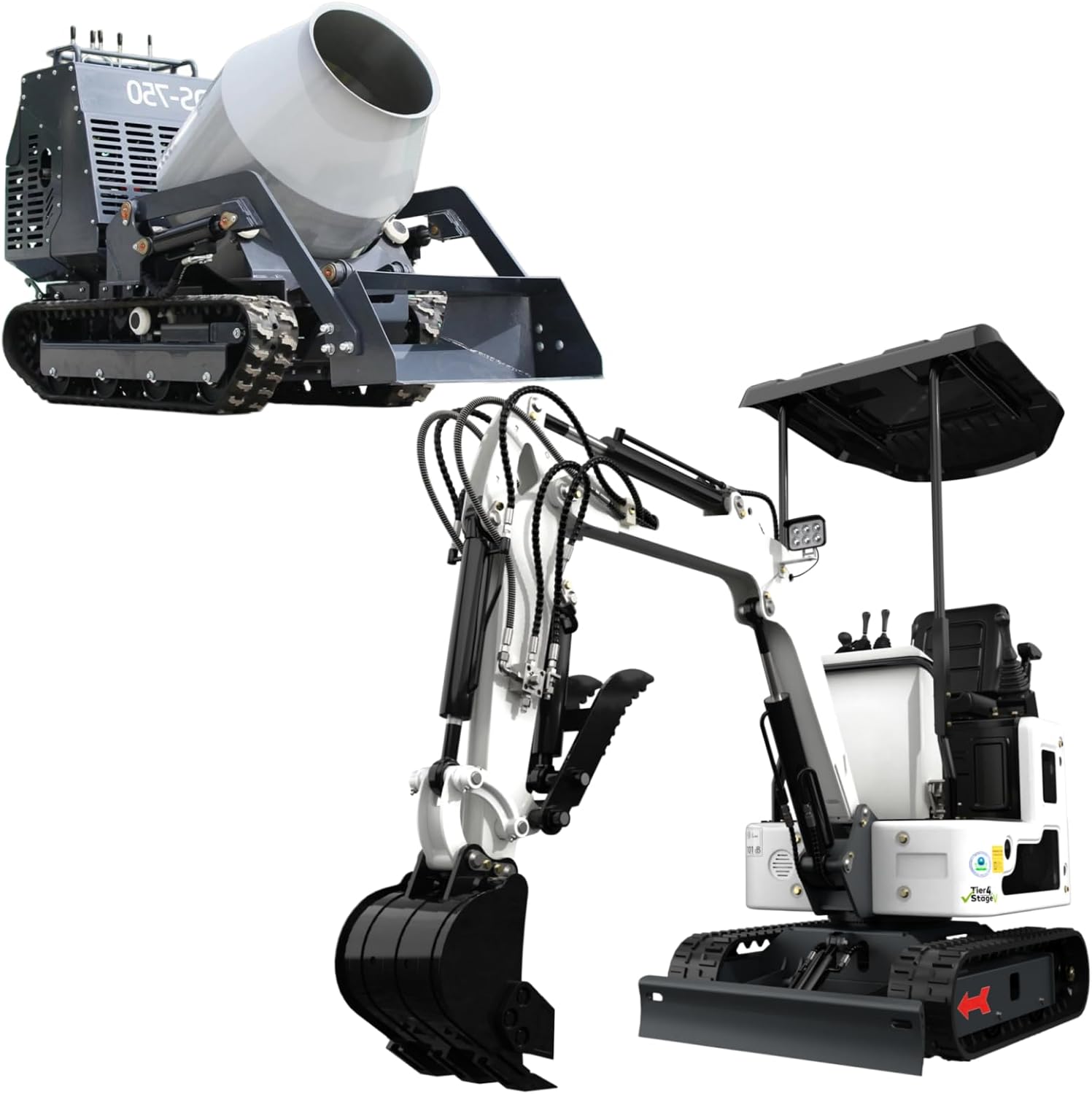1.2 Ton Mini Excavator and Tracked Concrete Material Handler Combo - Compact Digger and 2650lb Capacity Dumper for Garden and Light Construction