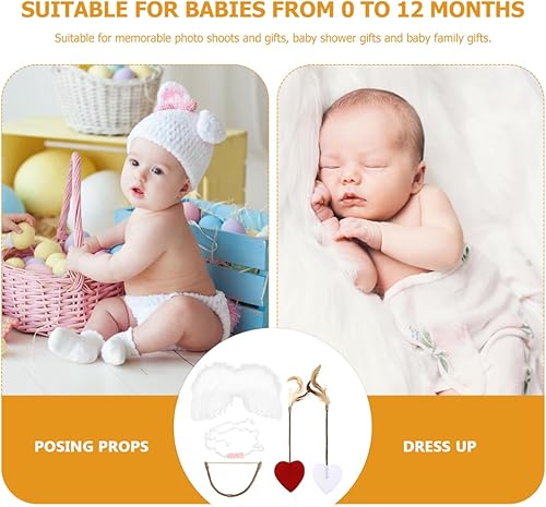 Miniatura 6 de PRETYZOOM Disfraz de ángel de Cupido de Cupido con lazo y flechas alas de halo para la cabeza conjunto de disfraz para bebé recién nacido accesorios