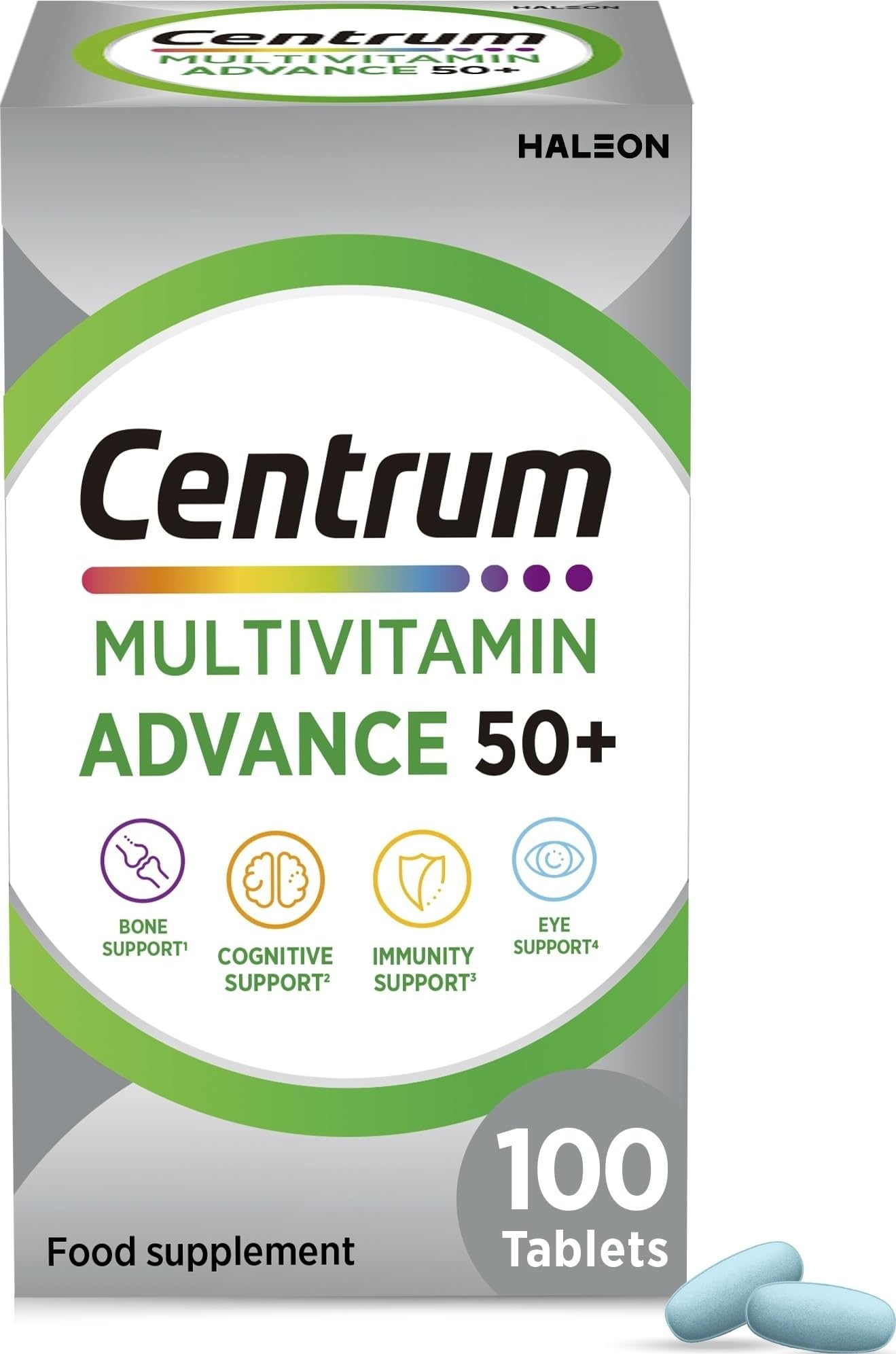 Centrum Advance 50+ Tablets Multivitamin & Mineral Supplements, with 24 Essential nutrients, Including Vitamin D, C, Zinc, 100 ct (Product May Vary).