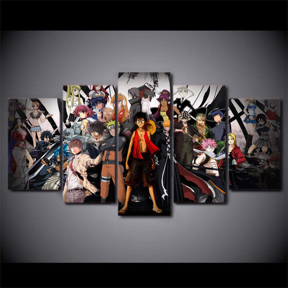 LOUHUAWall art canvas painting, picture frame, 5 panel cartoon painting, living room home decoration anime poster