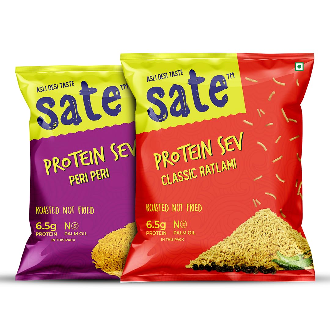 Sate Protein Sev (Peri Peri & Classic Ratlami) – Tasty Roasted Protein Sev Without the Nasties of Palm Oil | Artificial Colours | Trans Fat | Cholesterol (40G *12 Packs) (B0DC693D7F) Amazon Price History, Amazon Price Tracker
