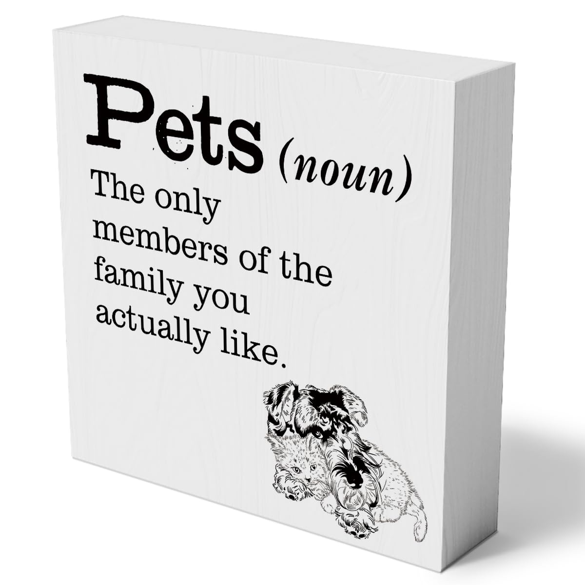 mmiishePets Definition Wooden Box Sign Home Wall Decor 5 X 5 Inch Rustic Pets the Only Members of the Family Wood Box Sign