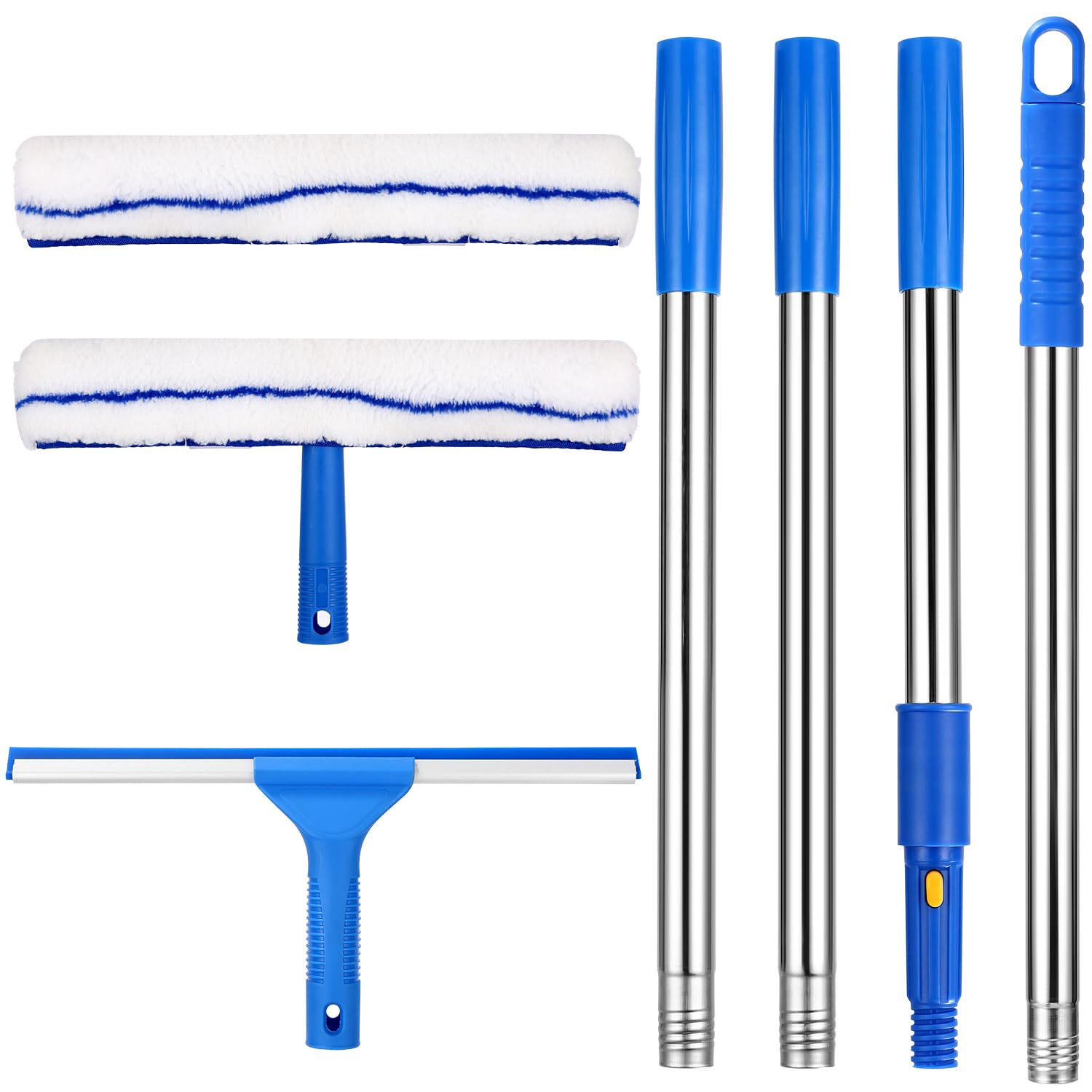 Lavavetri Telescopico Kit con 150cm Manico Telescopico 2 in 1 con Spazzola Lavavetri 37cm e Tergivetro per Finestre in Silicone 35cm per Pulizia Vetri Finestre Interni ed Esterni