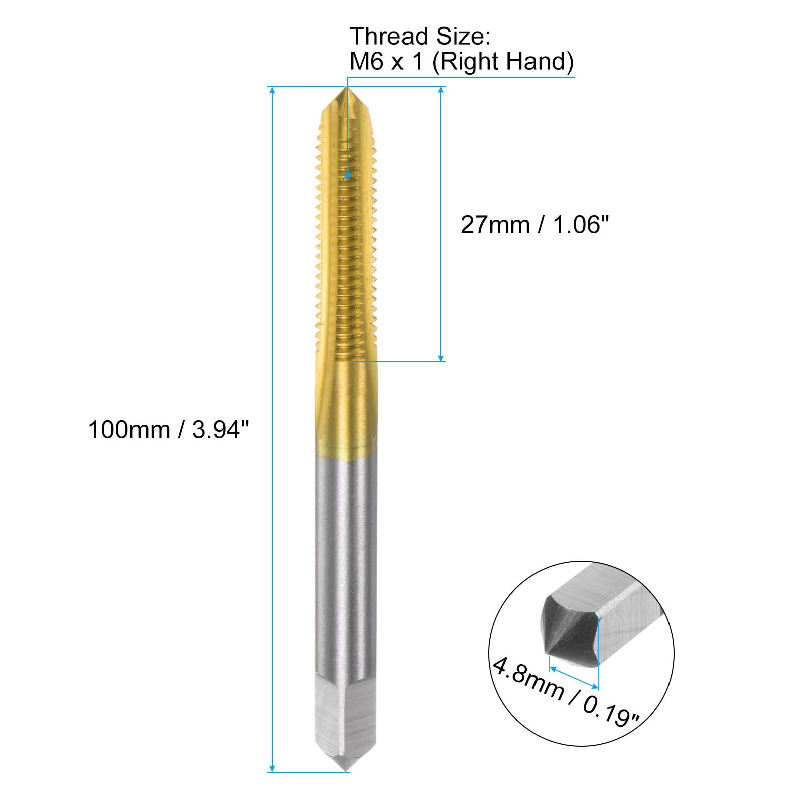 150mm Extra Long Sourcing Map - Taraud Métrique M6x1 H2 - - Acier Rapide 6542 - Pour Fraiseuse CNC Taraud Acier Rapide 150mm