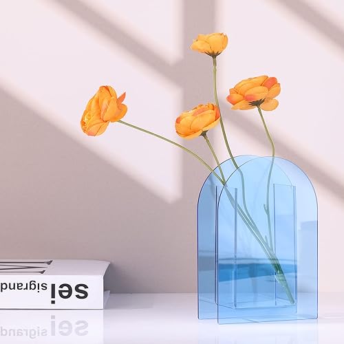 Miniatura 3 de Centro de mesa de jarrón de flores de acrílico con arco azul, decoración de habitación estética, moderna mesa de acrílico para el hogar o boda, mesa