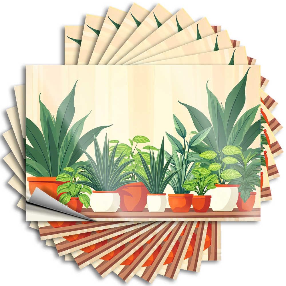 Indoor Plant Collection in Vibrant Pots Tattoo Coffee Bar Decor | High Tumbler Removable Decal Pack(12X18CM)