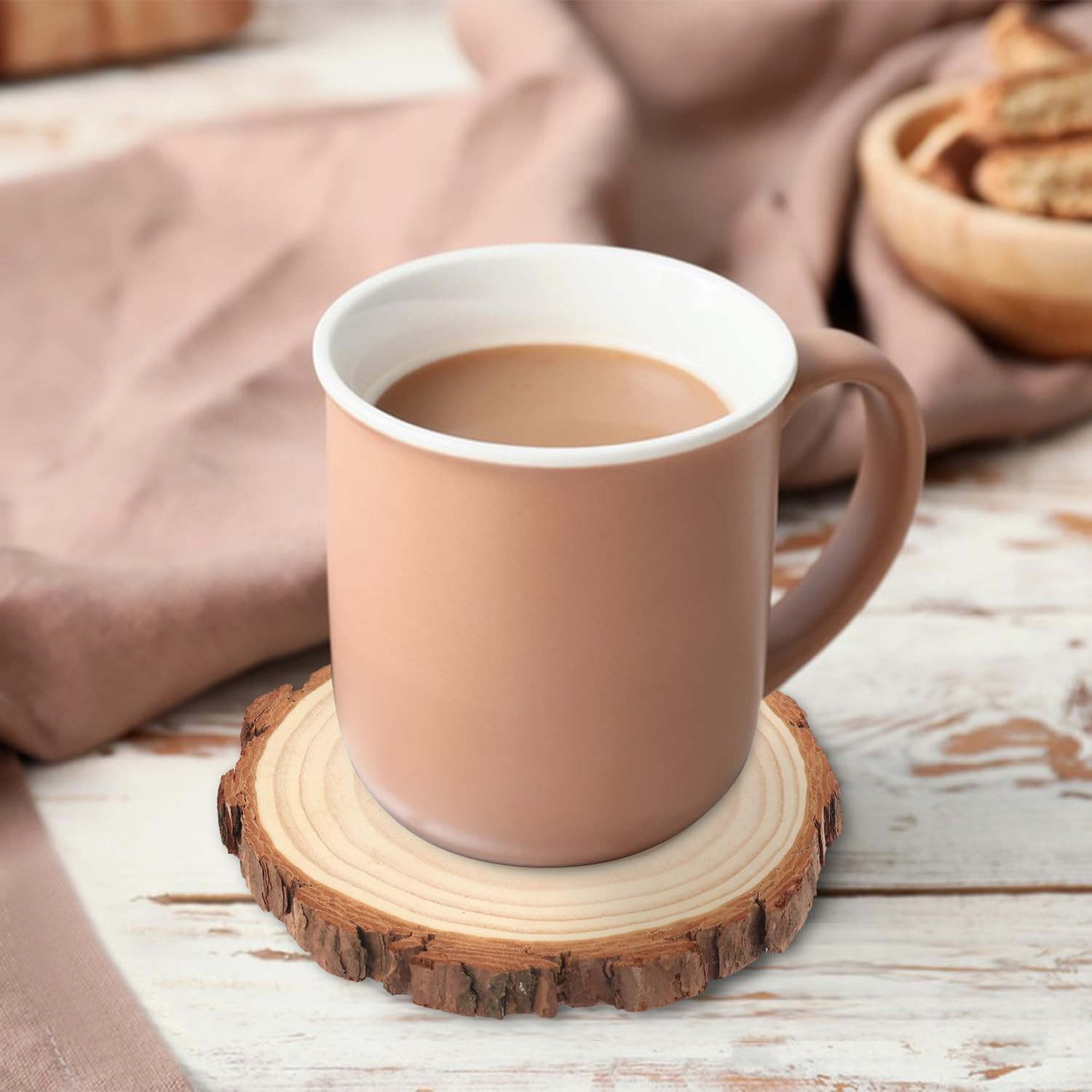 30 fette di legno naturale da 12,9 a 14,9 cm, cerchi in legno di pino non finito con corteccia per sottobicchieri, artigianato fai da te, ornamenti natalizi rustici per matrimoni e centrotavola, di