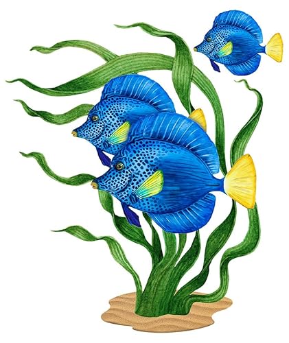 Blue Fish in Grass Porcelain Swimming Pool Mosaic (18" X