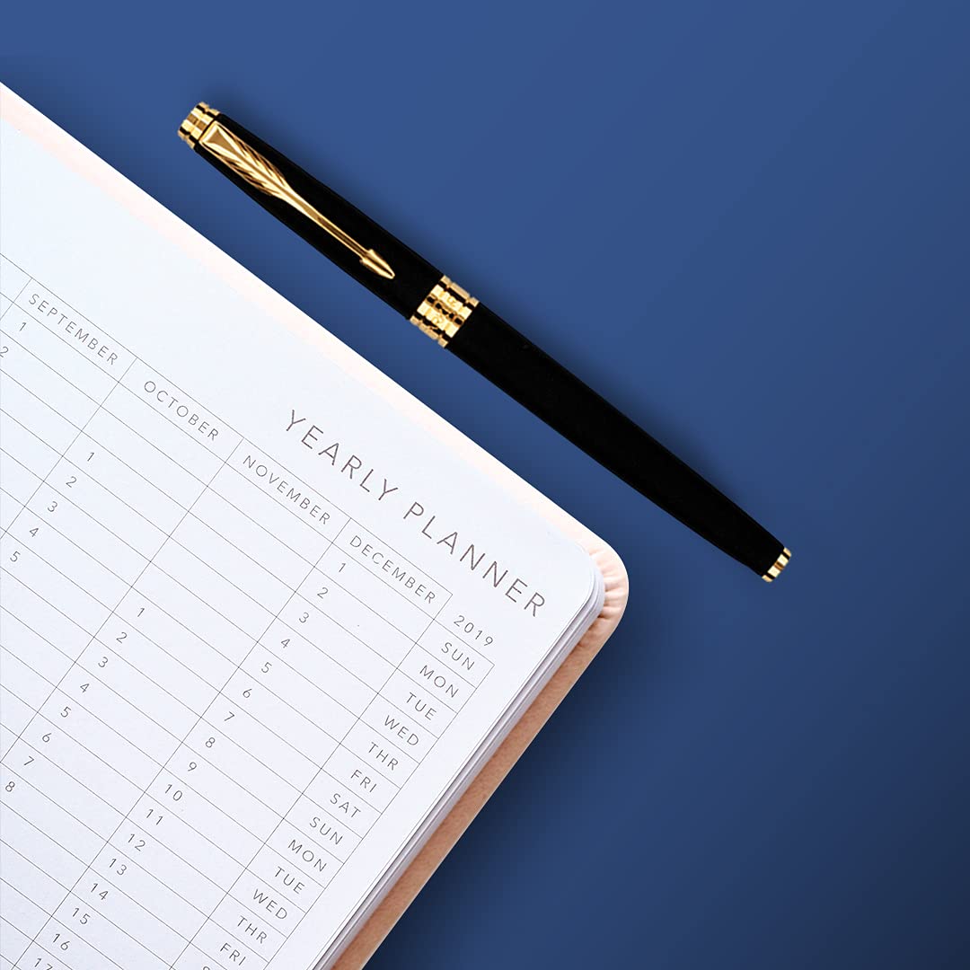 Parker Vector Füllfederhalter, nachfüllbar, Goldrand, Edelstahl, mit kostenloser Brieftasche, goldene Spitze (1 Stück, blaue Tinte), ideal für Geschenk, Luxus-Kugelschreiber für Profis