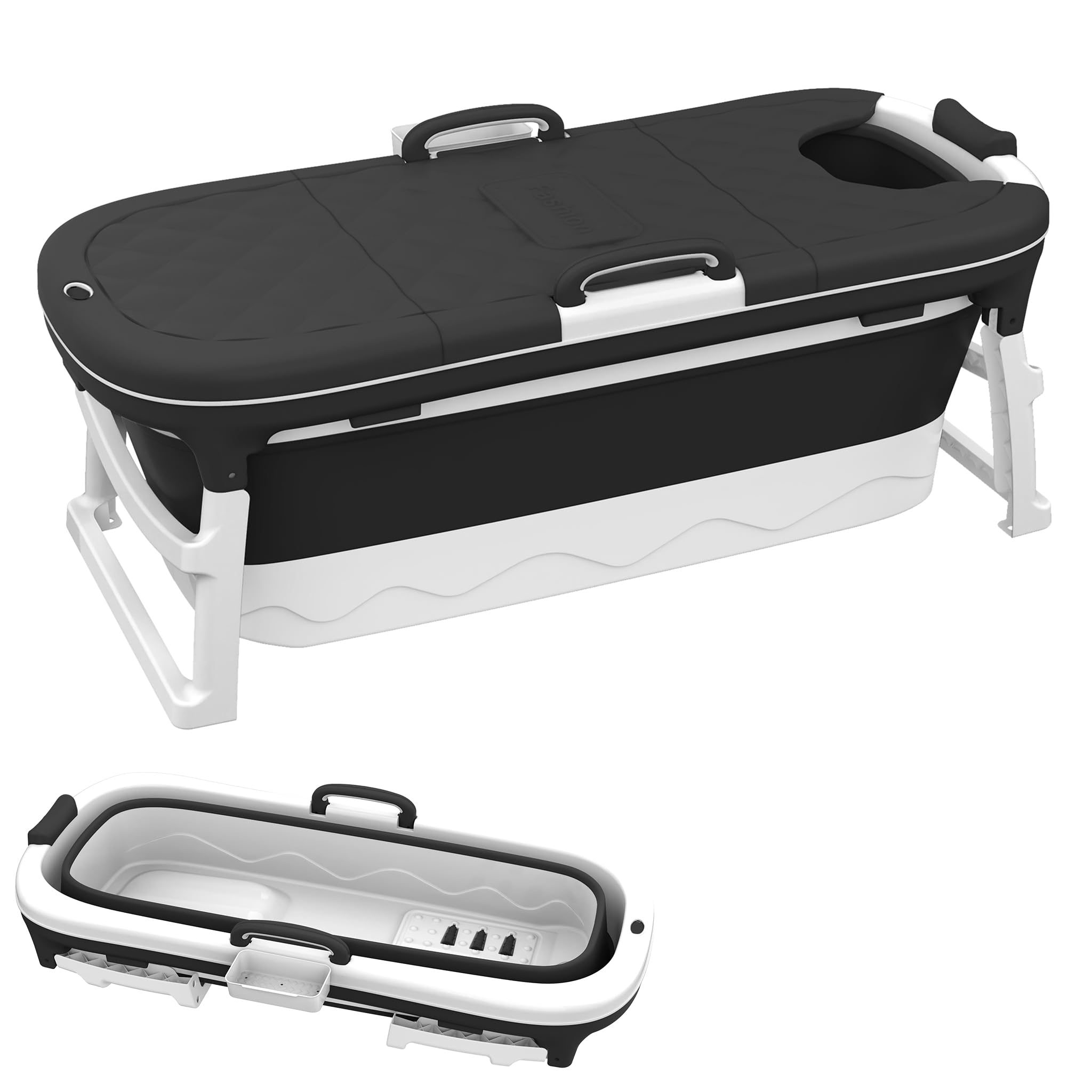 SUBTLETY Vasca da bagno pieghevole portatile per adulti, con copertura rimovibile, rullo per massaggi, cestino per sapone e manico, 138 x 62 x 52 cm, per piccoli bagni SPA (senza tappetino da bagno)